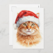 Adorable Orange Tabby Cat in Santa Hat Feestdagenkaart (Voorkant / Achterkant)