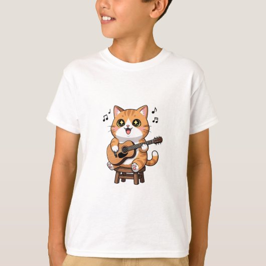 Adorable Orange Tabby Cat Playing Acoustic Guitar T-shirt (Voorkant)