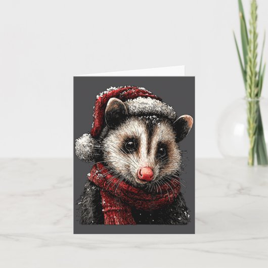 Adorable Ossum In Santa Hat Snowy Winter Christmas Kaart (Voorkant)
