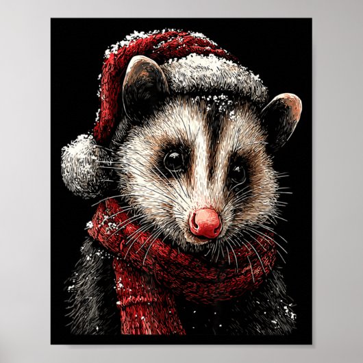 Adorable Ossum In Santa Hat Snowy Winter Christmas Poster (Voorkant)