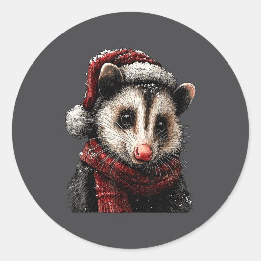 Adorable Ossum In Santa Hat Snowy Winter Christmas Ronde Sticker (Voorkant)