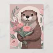 Adorable Otter With Flowers Briefkaart (Voorkant)