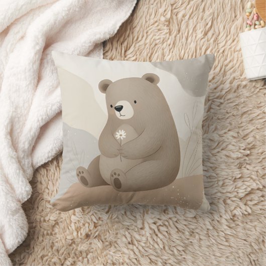 Adorable Ours Brun à la Marguerite - Aquarelle Kussen (Deken)