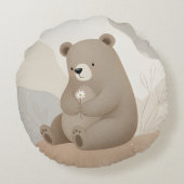 Adorable Ours Brun à la Marguerite - Aquarelle Rond Kussen (Achterkant)