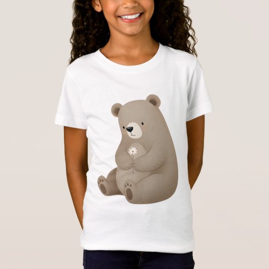 Adorable Ours Brun à la Marguerite - Aquarelle T-shirt (Voorkant)