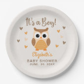 Adorable Owl Baby Shower Boy Boho Papieren Bordje (Voorkant)