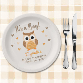 Adorable Owl Baby Shower Boy Boho Papieren Bordje