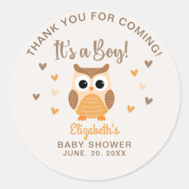 Adorable Owl Baby Shower Boy Boho Ronde Sticker