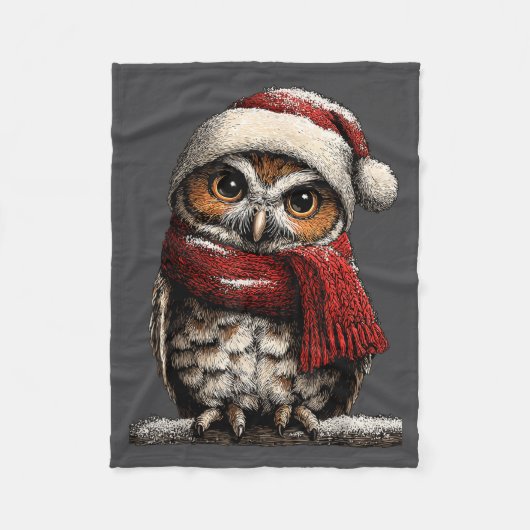 Adorable Owl With Santa Hat Snowy Winter Christmas Fleece Deken (Voorkant)