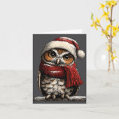 Adorable Owl With Santa Hat Snowy Winter Christmas Kaart (Gele Bloem)