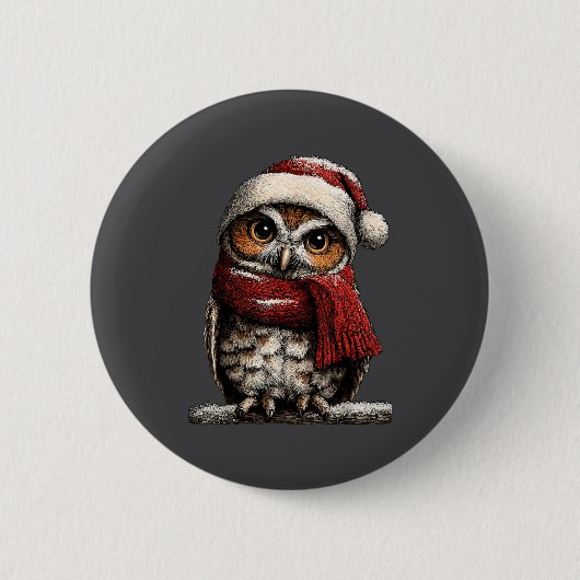 Adorable Owl With Santa Hat Snowy Winter Christmas Ronde Button 5,7 Cm (Voorkant)