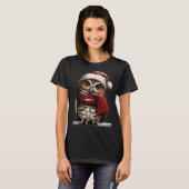 Adorable Owl With Santa Hat Snowy Winter Christmas T-shirt (Voorkant volledig)