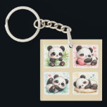 Adorable Panda Acrylic Keychanis Aesthetic Sleutelhanger<br><div class="desc">Add a touch of softness and cuteness to your collection with this cute kawaii baby panda sticker set! This charming design features adorable panda illustrations in different poses—holding bamboo, hugging a heart, playing, and sleeping peacefully. Illustrated in a soft watercolor style, these pandas have a cozy and heartwarming aesthetic with...</div>