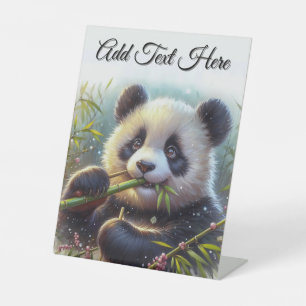 Adorable Panda Beer Eet Bamboescript Toevoegen Reclamebord Met Voetstuk