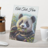 Adorable Panda Beer Eet Bamboescript Toevoegen Reclamebord Met Voetstuk (Insitu)