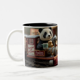  Adorable Panda Figurine on a Vintage Toy Train Tweekleurige Koffiemok