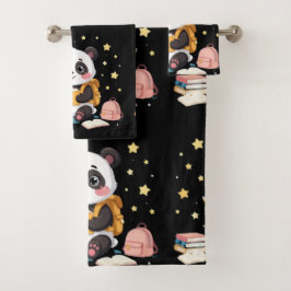 Adorable panda reading , stars,pattern  bad handdoek