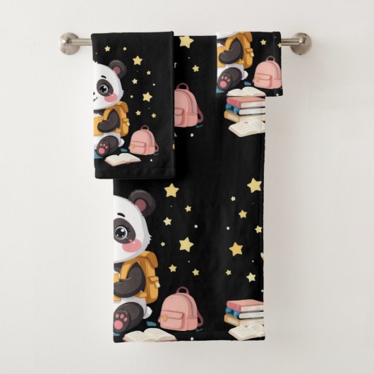Adorable panda reading , stars,pattern  bad handdoek (Insitu)