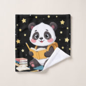 Adorable panda reading , stars,pattern  bad handdoek (Wasdoekje)