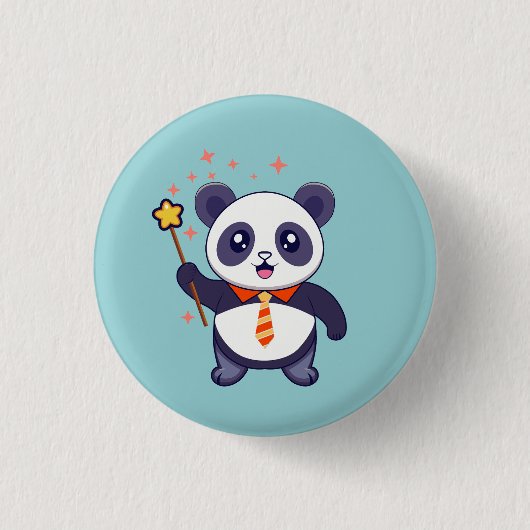 adorable panda wearing orange-yellow tie ronde button 3,2 cm (Voorkant)