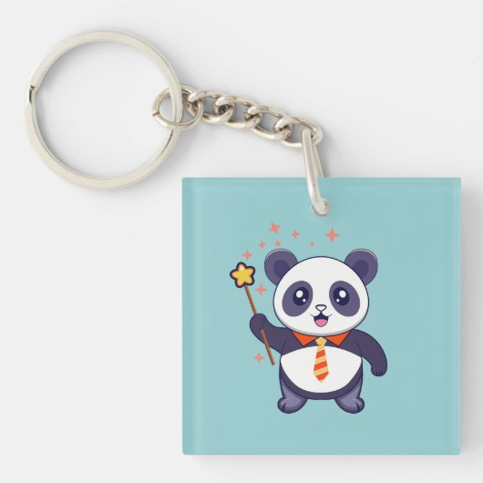 adorable panda wearing orange-yellow tie sleutelhanger (voorkant)