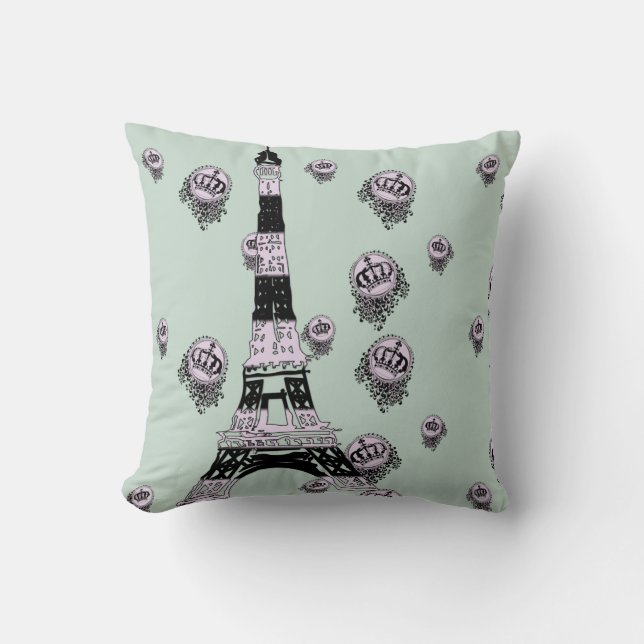 Adorable Paris Patroon Kussen met Eiffeltoren (Voorkant)