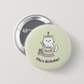 Adorable Party Cat Birthday Cake Light Yellow Art Ronde Button 5,7 Cm (Voorkant /achterkant)