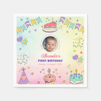 Adorable Pastel Baby Boy 1st Birthday Photo Napkin Servet