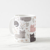 Adorable Pastel Kat & Bloemmotief Koffie Koffiemok (Voorkant links)