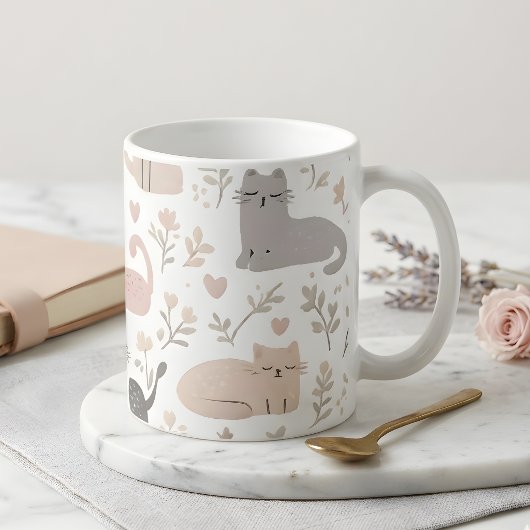 Adorable Pastel Kat & Bloemmotief Koffie Koffiemok