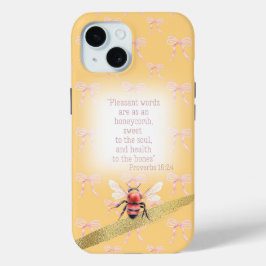 Adorable Pastel Peach Pink Bow Christian Pink Bee iPhone 15 Case