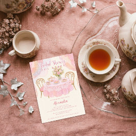 Adorable Pastel Pink Tea Party Bridal Shower Kaart
