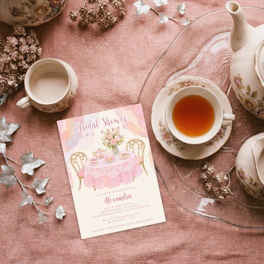 Adorable Pastel Pink Tea Party Bridal Shower Kaart
