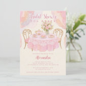 Adorable Pastel Pink Tea Party Bridal Shower Kaart (Staand voorkant)