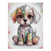 Adorable Patchwork Puppy with Big Eyes - Whimsical Perfect Poster (Voorkant)