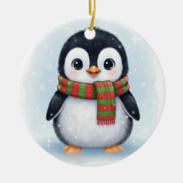 Adorable Penguin in Scarf Icy White Winter Keramisch Ornament