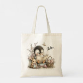 Adorable Penguin Reading Scene Illustration Tote Bag (Achterkant)