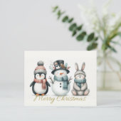 Adorable Penguin, Snowman & Bunny “Merry Christmas Feestdagenkaart (Staand voorkant)