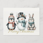 Adorable Penguin, Snowman & Bunny “Merry Christmas Feestdagenkaart (Voorkant)