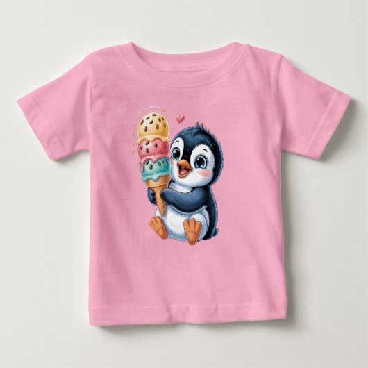 Adorable Penguin with Ice Cream Cute Kids T-Shirt (Voorkant)