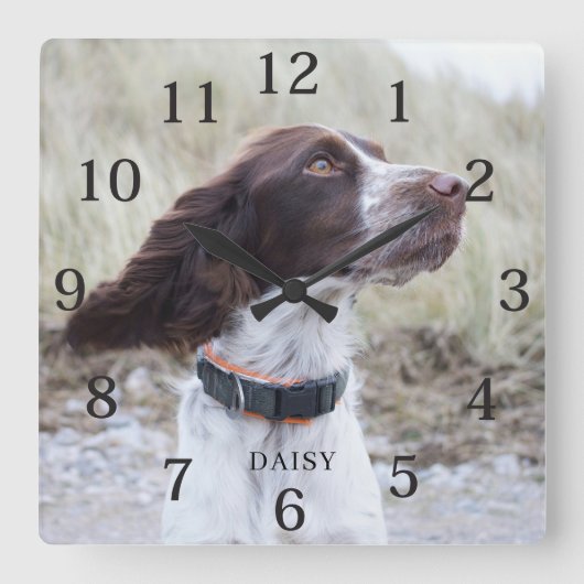 Adorable Personalized Dog Pet Photo  Vierkante Klok (Voorkant)