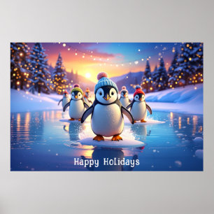 Adorable Pinguïns in Wintermutsjes Boom Poster