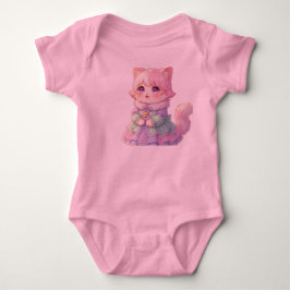 Adorable Pink Anime Cat Baby Shower Gift Bodysuit