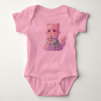 Adorable Pink Anime Cat Baby Shower Gift Bodysuit