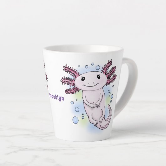 Adorable pink axolotl cartoon latte mok (Rechterhoek)