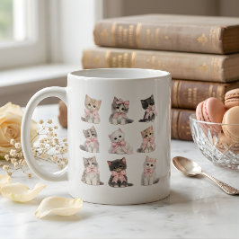 Adorable Pink Bow Kittens Cute Cat Lover's Coffee  Koffiemok