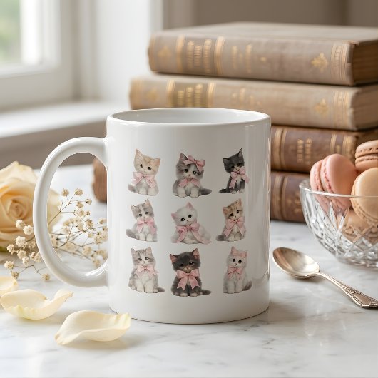 Adorable Pink Bow Kittens Cute Cat Lover's Coffee  Koffiemok