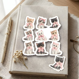 Adorable Pink Bow Kittens Cute Cat Lover's  Sticker
