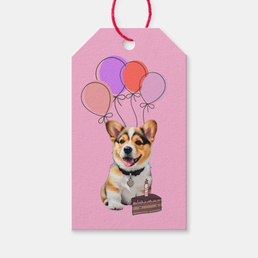 Adorable Pink Corgi Birthday Customizable Cadeaulabel (Voorkant)