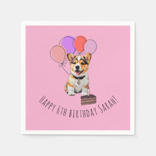 Adorable Pink Corgi Birthday Customizable Servet (Voorkant)